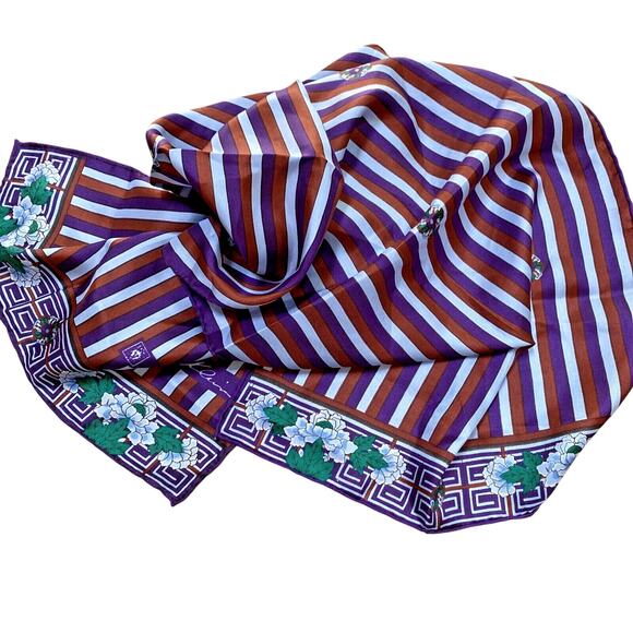 Anne Klein Silk Scarf Rectangle Hand Rolled Vintage Gem Tones Geometric Floral - Picture 7 of 8